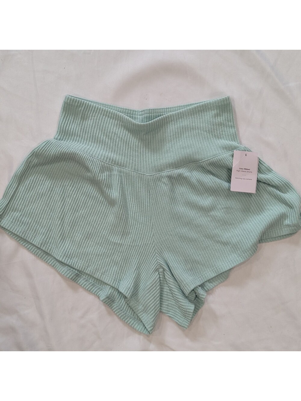 Auden Cozy Ribbed High Waist Shorts XS Mint Sage Green Lounge Pajama Sleep NWT - Picture 2 of 7